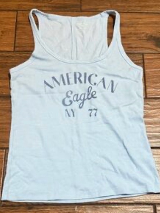 American Eagle Outfitters Tops - American Eagle Light Blue Ribbed Tank - AMERICAN EAGLE NY 77 M